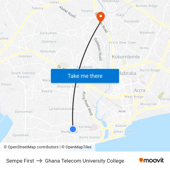 Sempe First to Ghana Telecom University College map