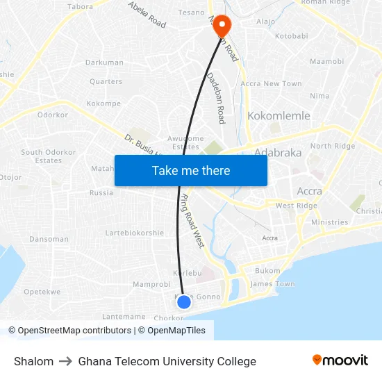 Shalom to Ghana Telecom University College map
