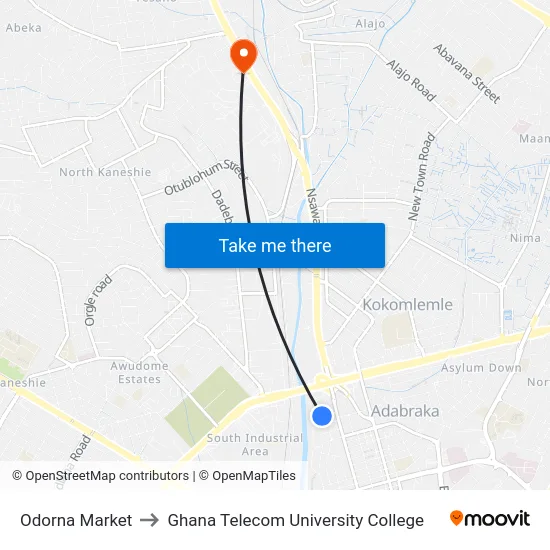 Odorna Market to Ghana Telecom University College map
