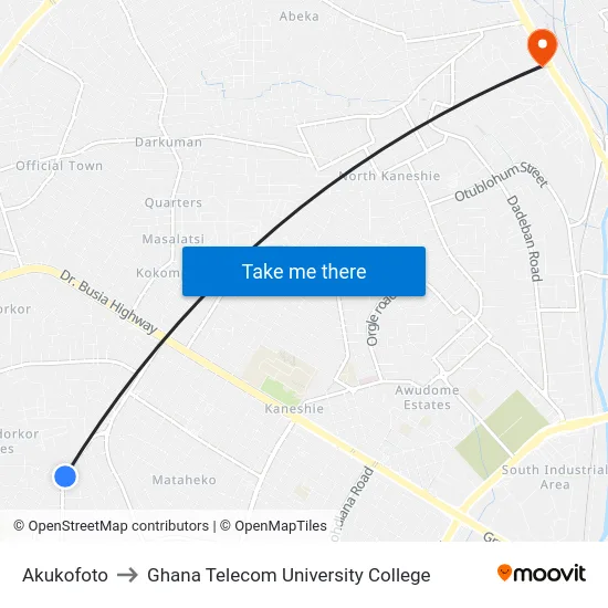 Akukofoto to Ghana Telecom University College map