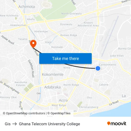 Gis to Ghana Telecom University College map