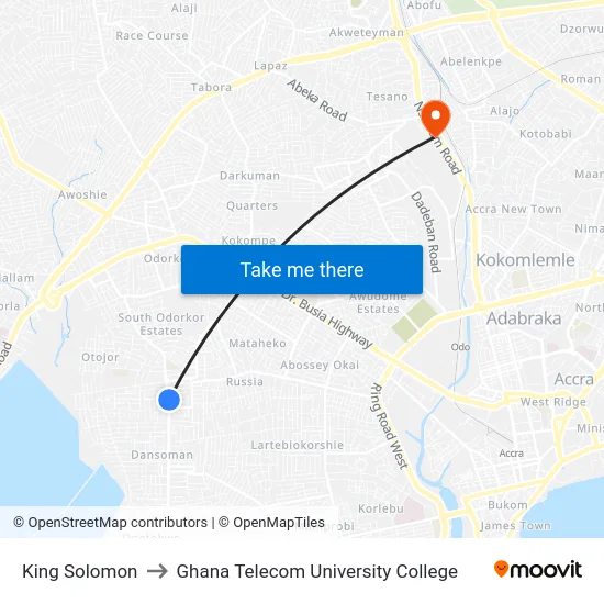King Solomon to Ghana Telecom University College map