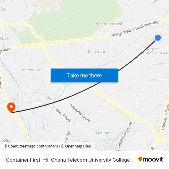 Container First to Ghana Telecom University College map