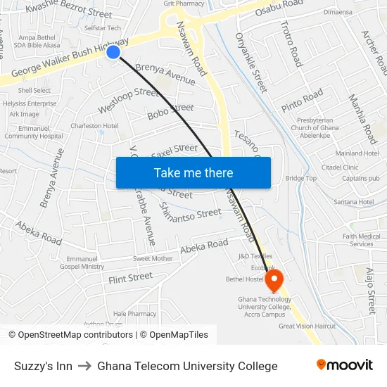 Suzzy's Inn to Ghana Telecom University College map