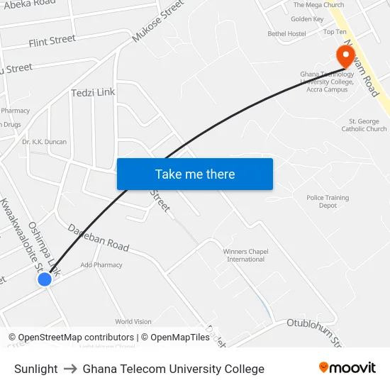 Sunlight to Ghana Telecom University College map