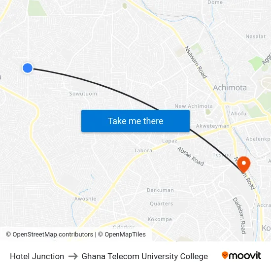 Hotel Junction to Ghana Telecom University College map