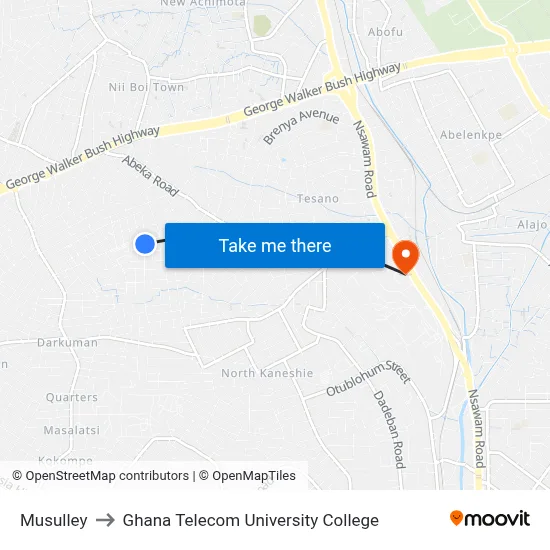 Musulley to Ghana Telecom University College map