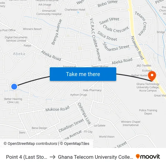 Point 4 (Last Stop) to Ghana Telecom University College map