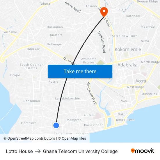 Lotto House to Ghana Telecom University College map