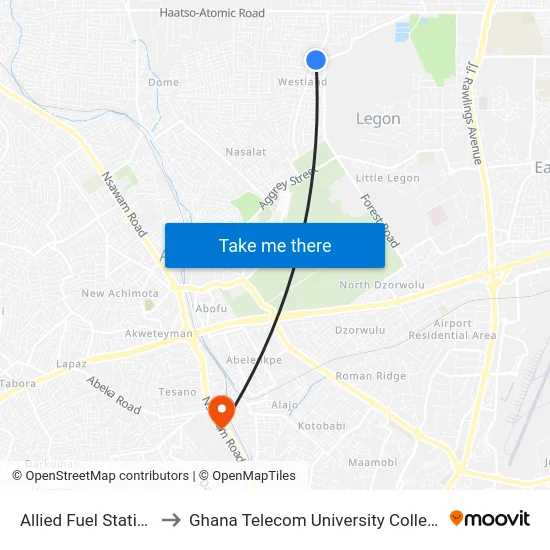 Allied Fuel Station to Ghana Telecom University College map