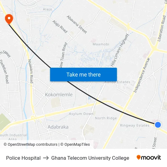 Police Hospital to Ghana Telecom University College map
