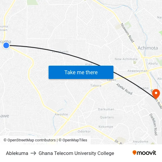 Ablekuma to Ghana Telecom University College map