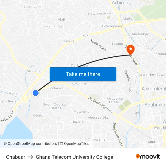 Chabaar to Ghana Telecom University College map