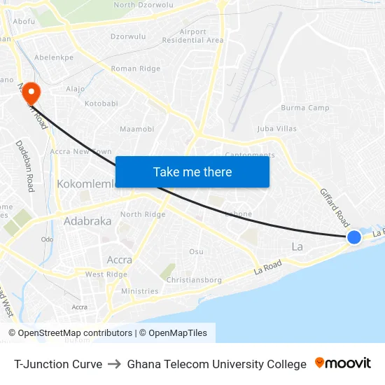 T-Junction Curve to Ghana Telecom University College map