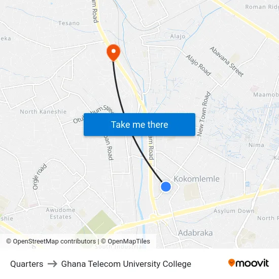 Quarters to Ghana Telecom University College map