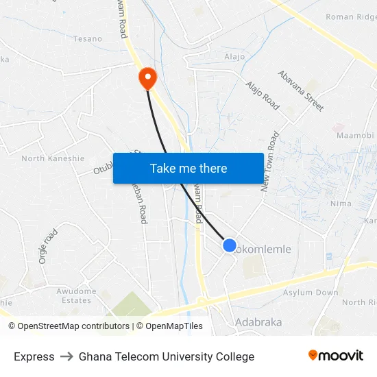 Express to Ghana Telecom University College map