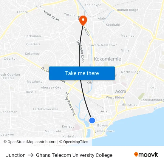 Junction to Ghana Telecom University College map