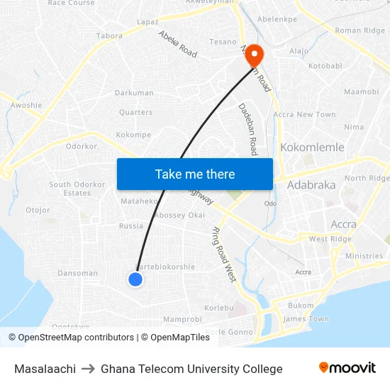 Masalaachi to Ghana Telecom University College map