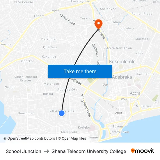 School Junction to Ghana Telecom University College map