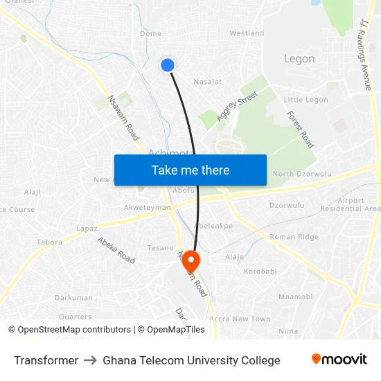 Transformer to Ghana Telecom University College map