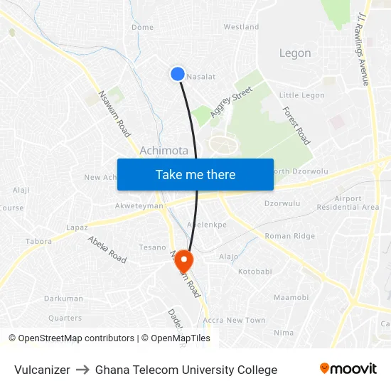 Vulcanizer to Ghana Telecom University College map