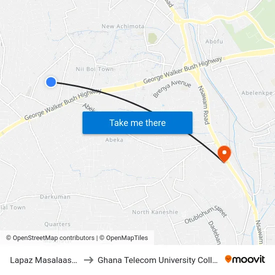 Lapaz Masalaashie to Ghana Telecom University College map