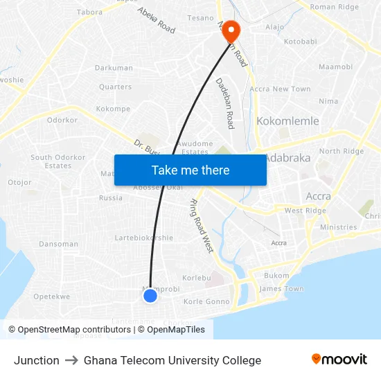 Junction to Ghana Telecom University College map