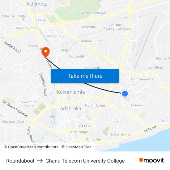 Roundabout to Ghana Telecom University College map