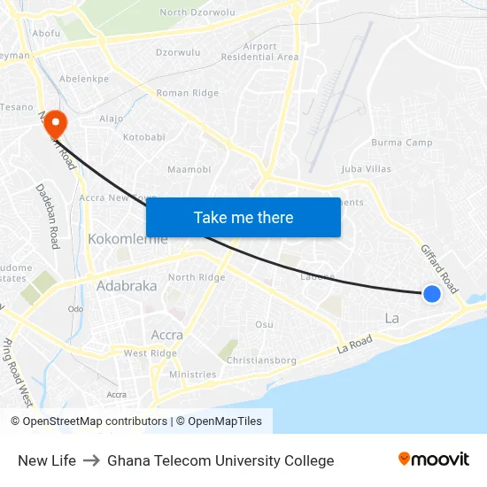 New Life to Ghana Telecom University College map