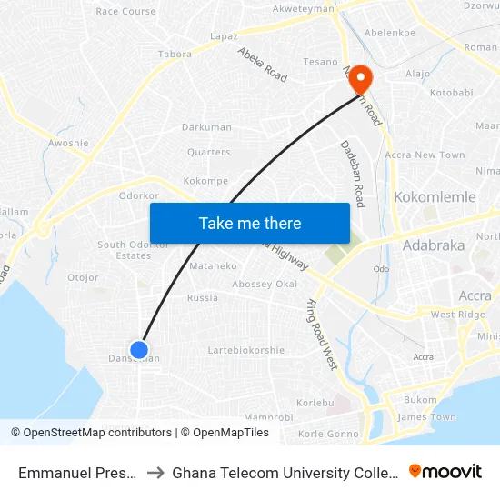 Emmanuel Presby to Ghana Telecom University College map
