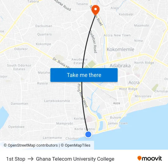 1st Stop to Ghana Telecom University College map