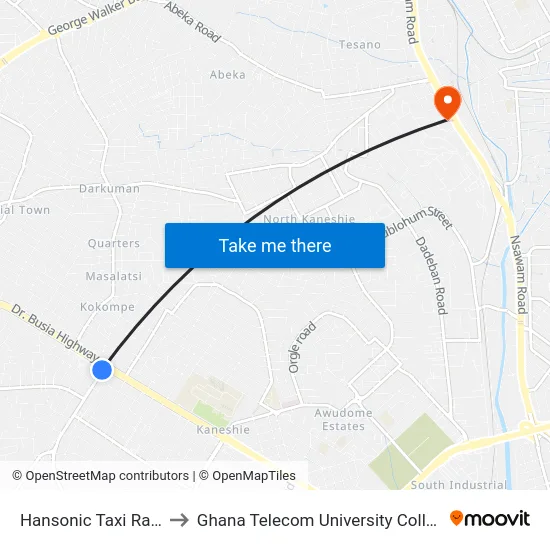 Hansonic Taxi Rank to Ghana Telecom University College map