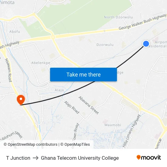 T Junction to Ghana Telecom University College map