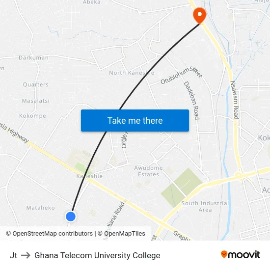 Jt to Ghana Telecom University College map