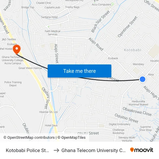 Kotobabi Police Station to Ghana Telecom University College map