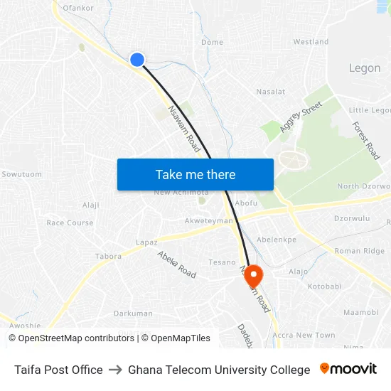 Taifa Post Office to Ghana Telecom University College map