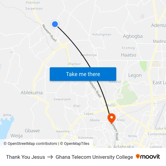 Thank You Jesus to Ghana Telecom University College map