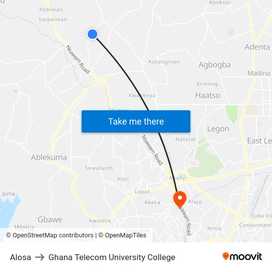 Alosa to Ghana Telecom University College map