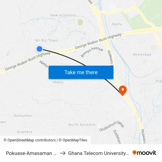 Pokuase-Amasaman Station to Ghana Telecom University College map