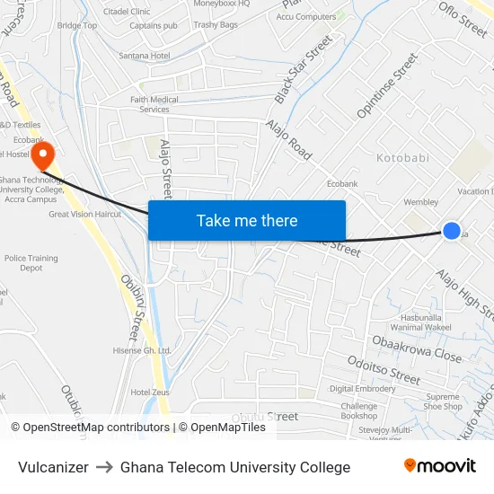 Vulcanizer to Ghana Telecom University College map