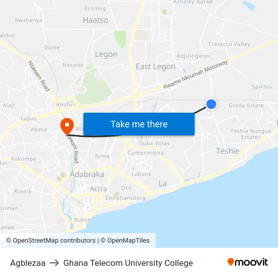 Agblezaa to Ghana Telecom University College map
