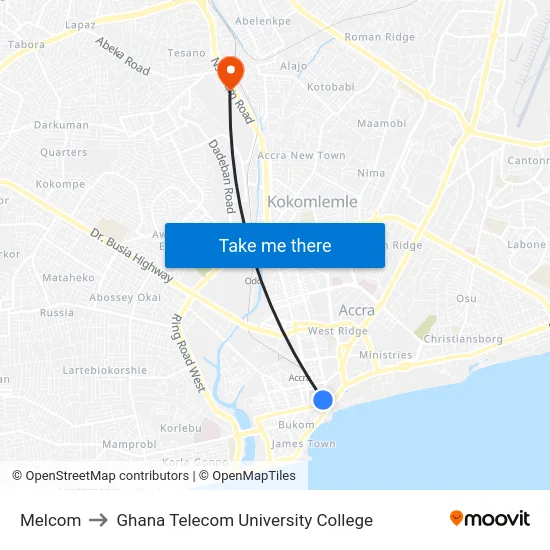 Melcom to Ghana Telecom University College map