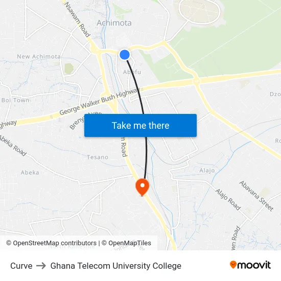 Curve to Ghana Telecom University College map