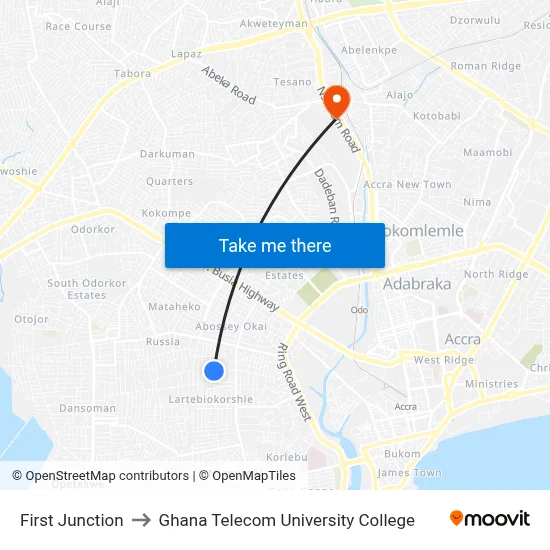 First Junction to Ghana Telecom University College map