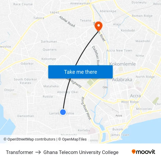 Transformer to Ghana Telecom University College map