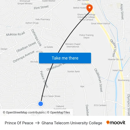 Prince Of Peace to Ghana Telecom University College map