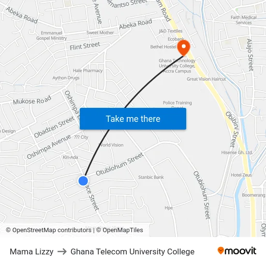 Mama Lizzy to Ghana Telecom University College map