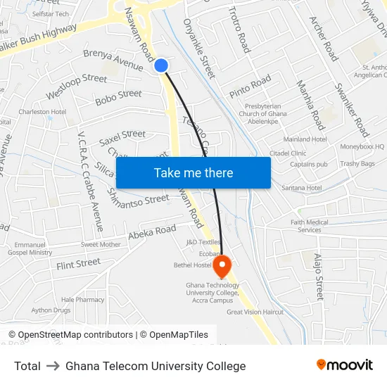 Total to Ghana Telecom University College map