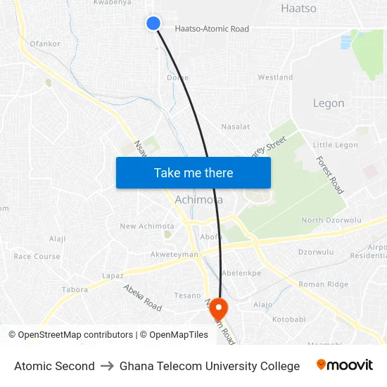Atomic Second to Ghana Telecom University College map
