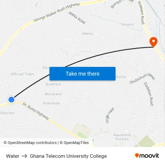 Water to Ghana Telecom University College map